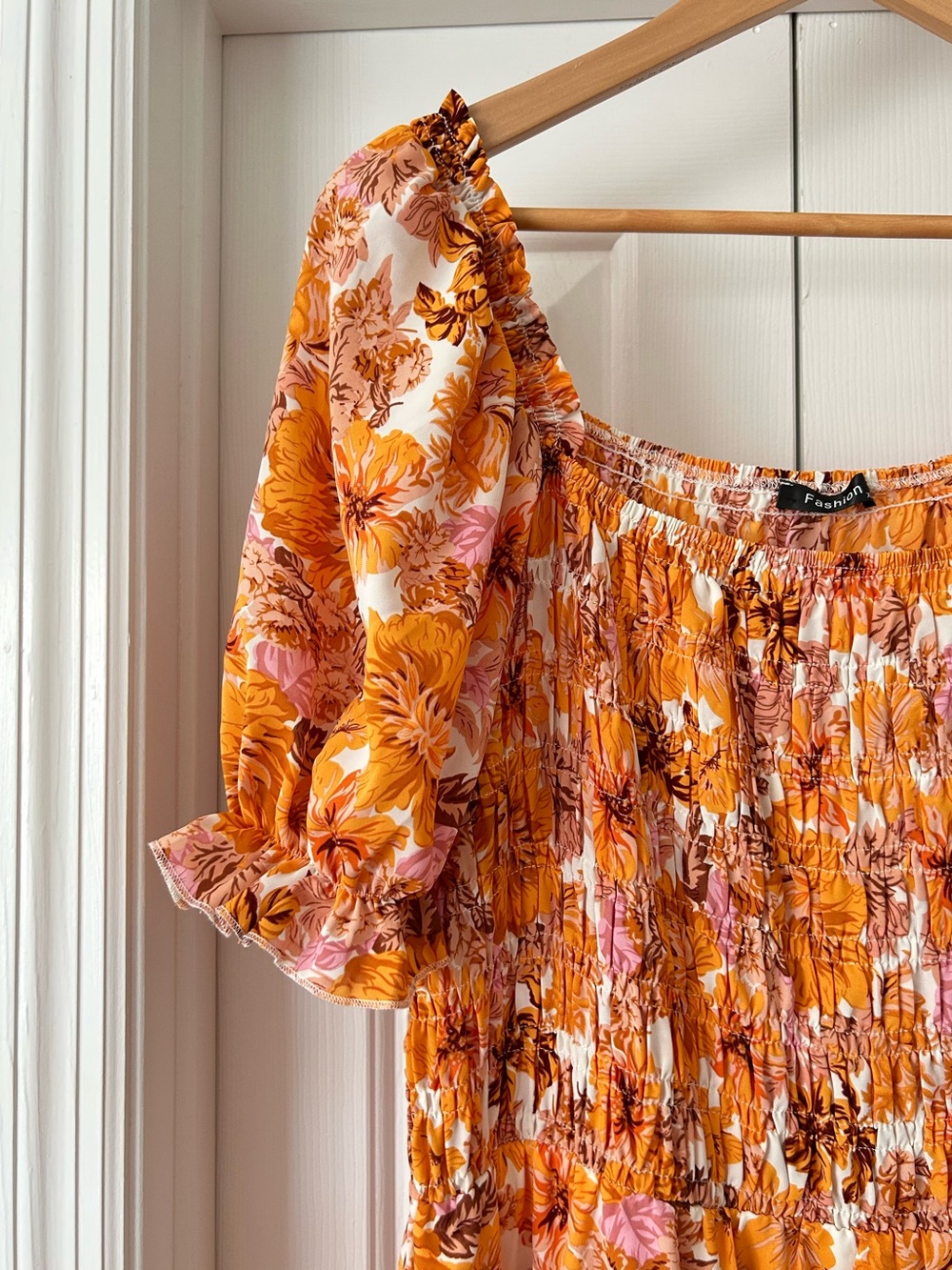 Floral Off-Shoulder Maxi Dress in Orange and Pink